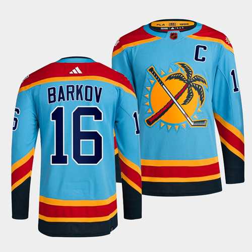 Mens Florida Panthers #16 Aleksander Barkov Blue 2022 Reverse Retro Stitched Jersey Dzhi->florida panthers->NHL Jersey